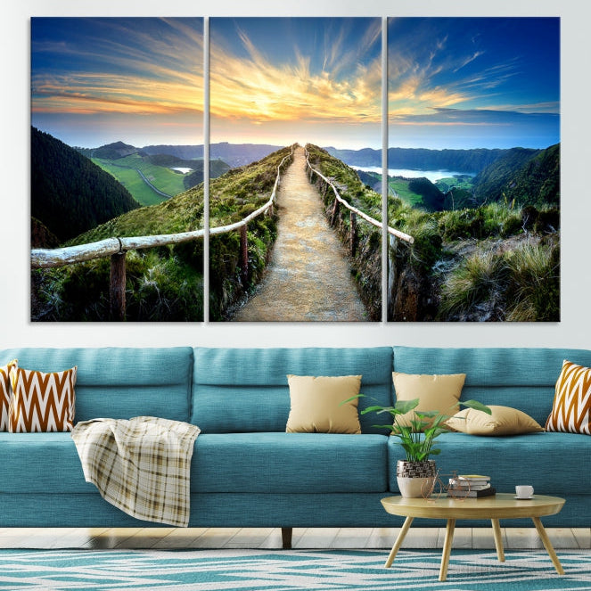 Thrilling Path to Sunset Extra Large Wall Art Mountain Landscape Canvas Print