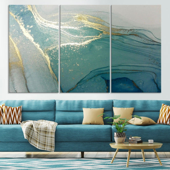 Green Gold Marble Abstract Painting on Giclee Canvas Framed Wall Art Print