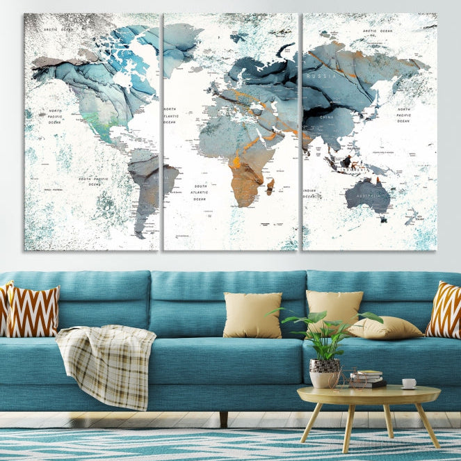 Modern Abstract Large World Map Wall Art Canvas Print for Wall Decor