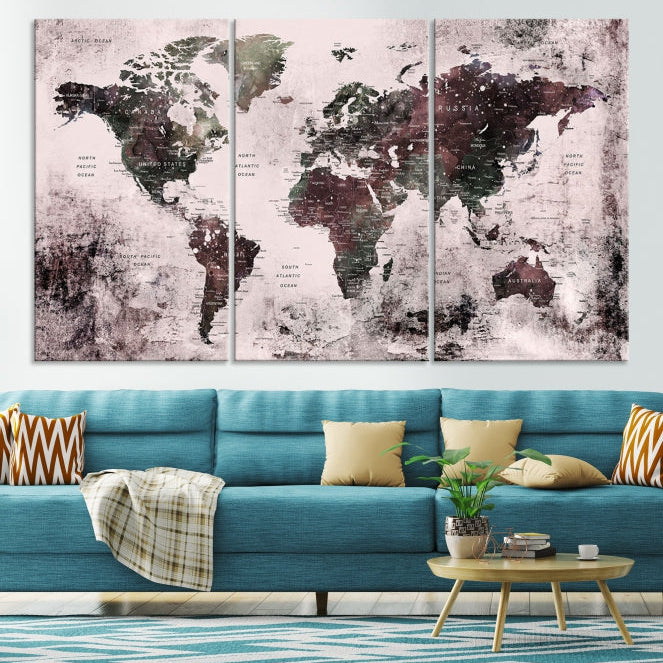 Large Grunge World Map Wall Art Print