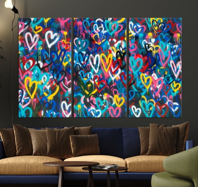 Colorful Hearts Abstract Painting Large Wall Art Canvas Print