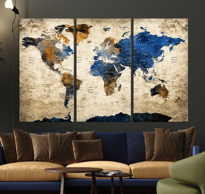 Upgrade Your Decor with a Touch of Grunge & Vintage StyleOur Modern Travel World Map Canvas Print Wall Art