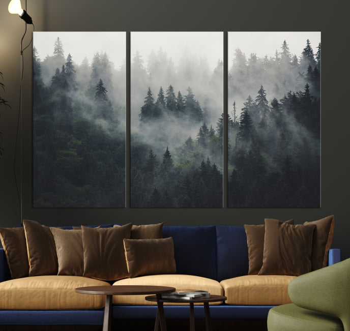 Extra Large Misty Forest Wall Art Foggy Landscape Picture Print on Canvas