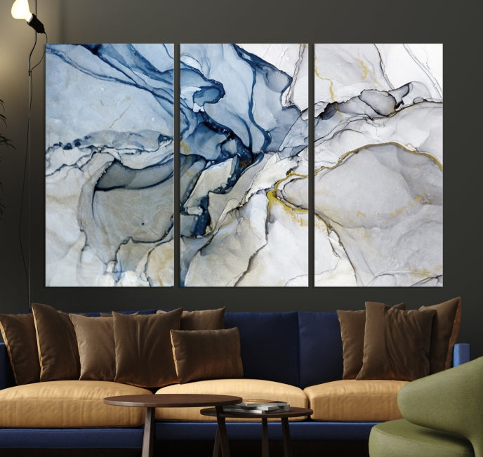 Create a Serene & Stylish Atmosphere with Our Large Blue Fluid Abstract Canvas Wall Art PrintA Modern Masterpiece