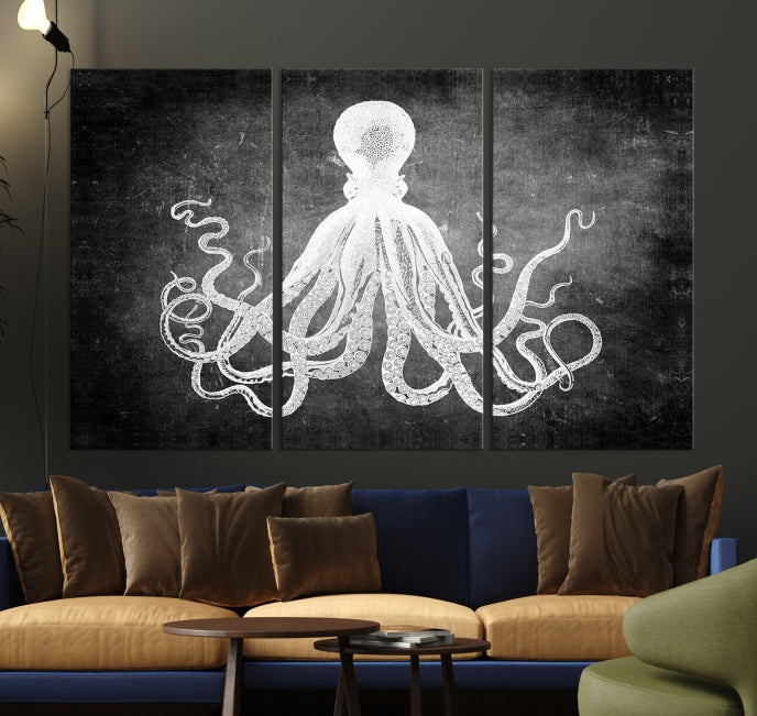 Black and White Octopus Art Print Canvas Wall Decor Easy to Hang