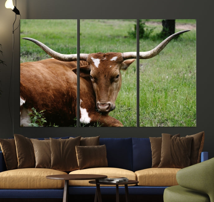 Big Horn Cow Animal Large Wall Art Canvas Print