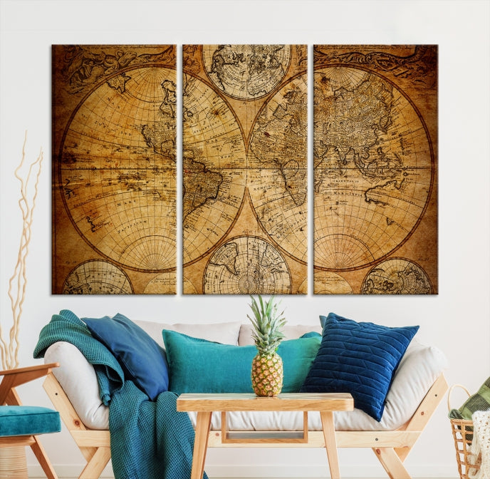 Large Wall Art Antique World Map Canvas PrintAtlas World Map Wall Art Print