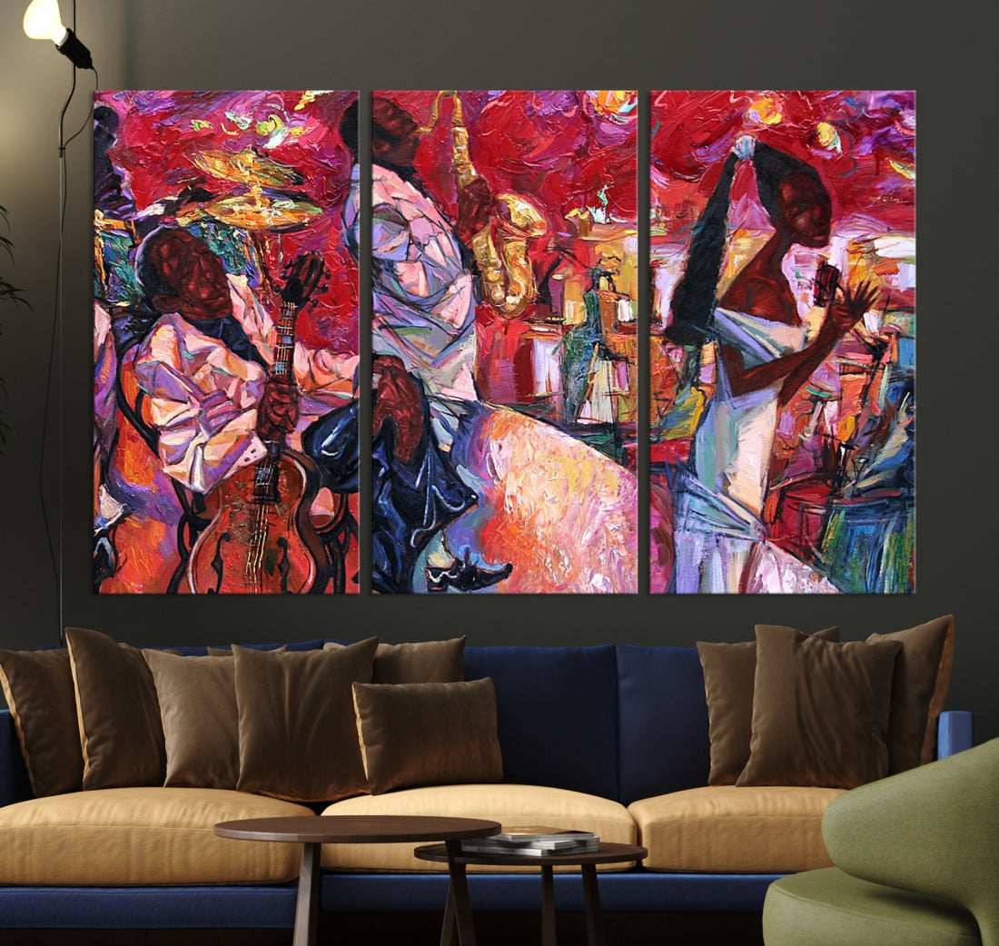 Vivd Abstract Jazz Painting Canvas Wall Art African American Music Art Decor