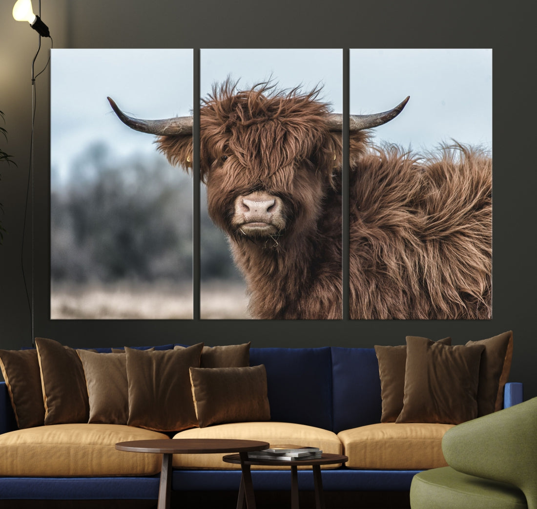 Fluffy Highland Cow Photograph Large Wall Art Canvas Print Cute Animals Picture Wall Decor Artwork for Living Room Farmhouse Printable Art Housewarming Gift Modern Home Art Decor