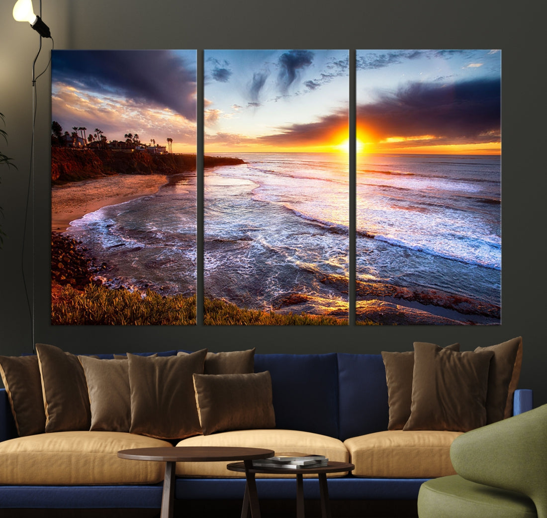 Ocean Beach Canvas Wall Art Beach Canvas, Coastal Sunset Tropical Island Beach Sunset Artwork Print