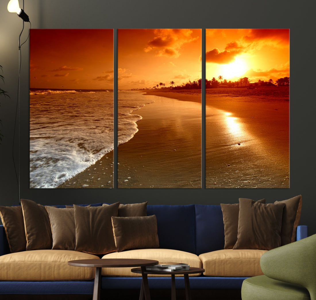 Ocean Beach Canvas Wall Art Beach Canvas, Coastal Sunset Tropical Island Beach Sunset Artwork Print