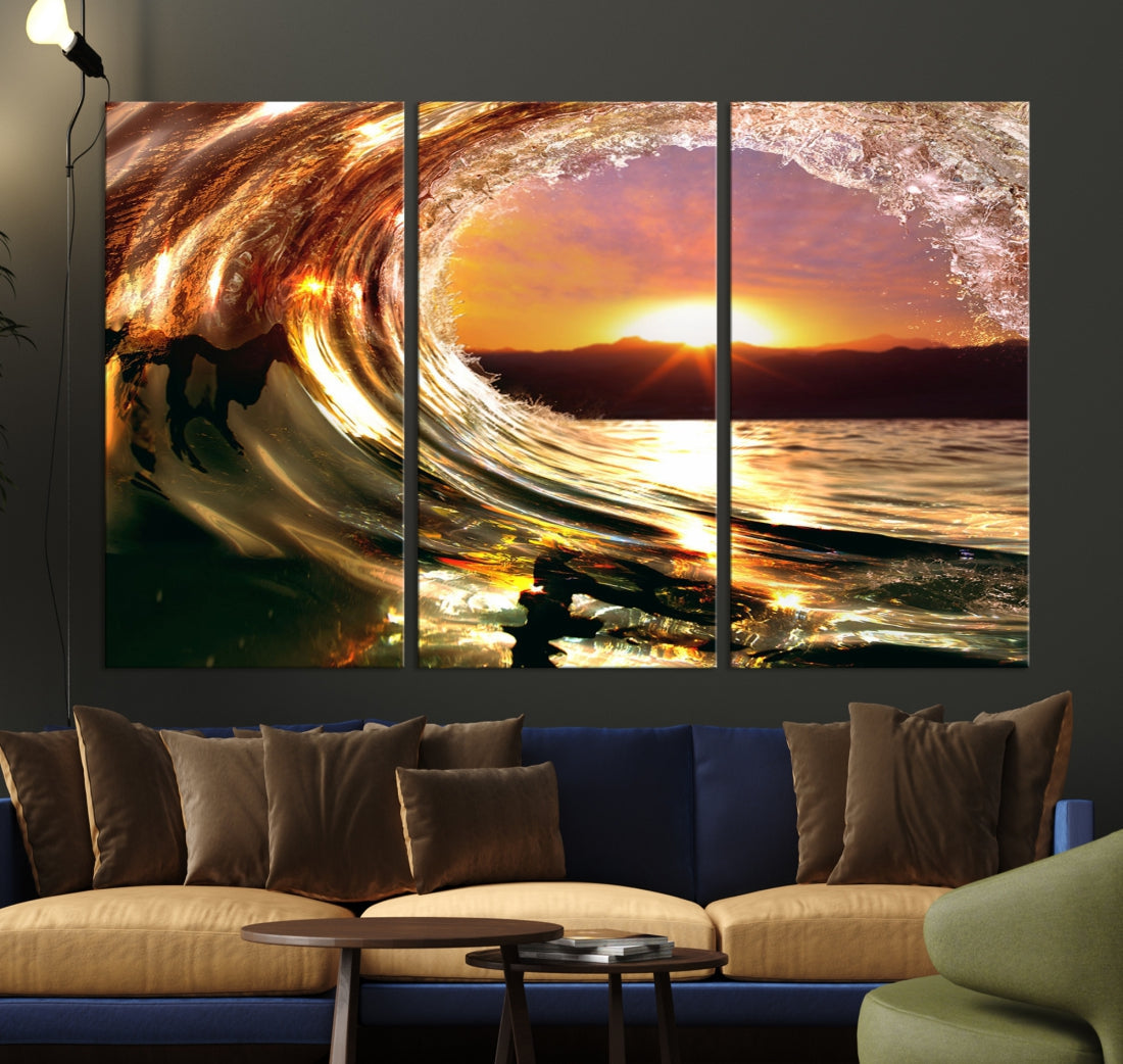 Ocean Waves Crash Under Radiant Sun Wall Art Canvas Print