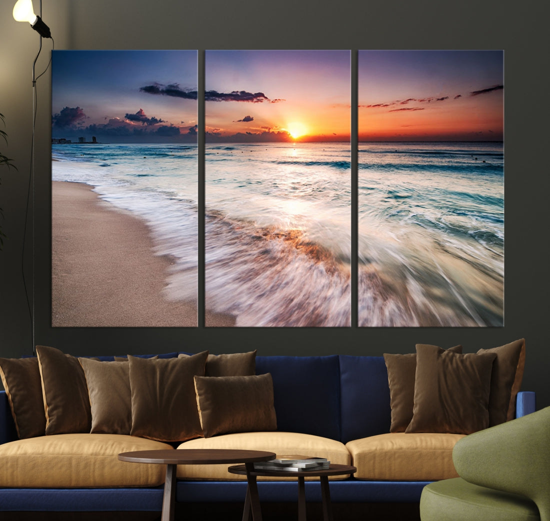 Serene Water Meets Radiant Sunset Clouds Wall Art Canvas Print