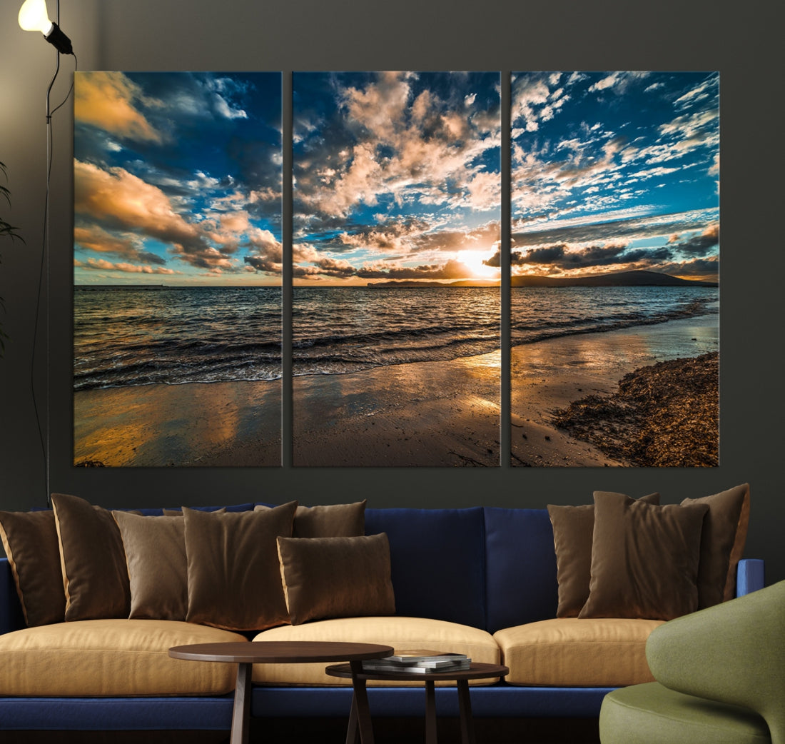 Ocean Beach Wall Art Canvas Print Sunset Artwork Print Coastal Wall Art