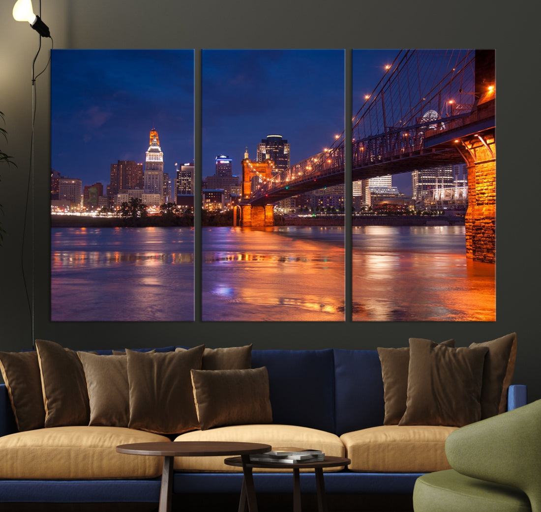 Cincinnati City Bridge Night Lights Canvas Wall Art Cincinnati Print