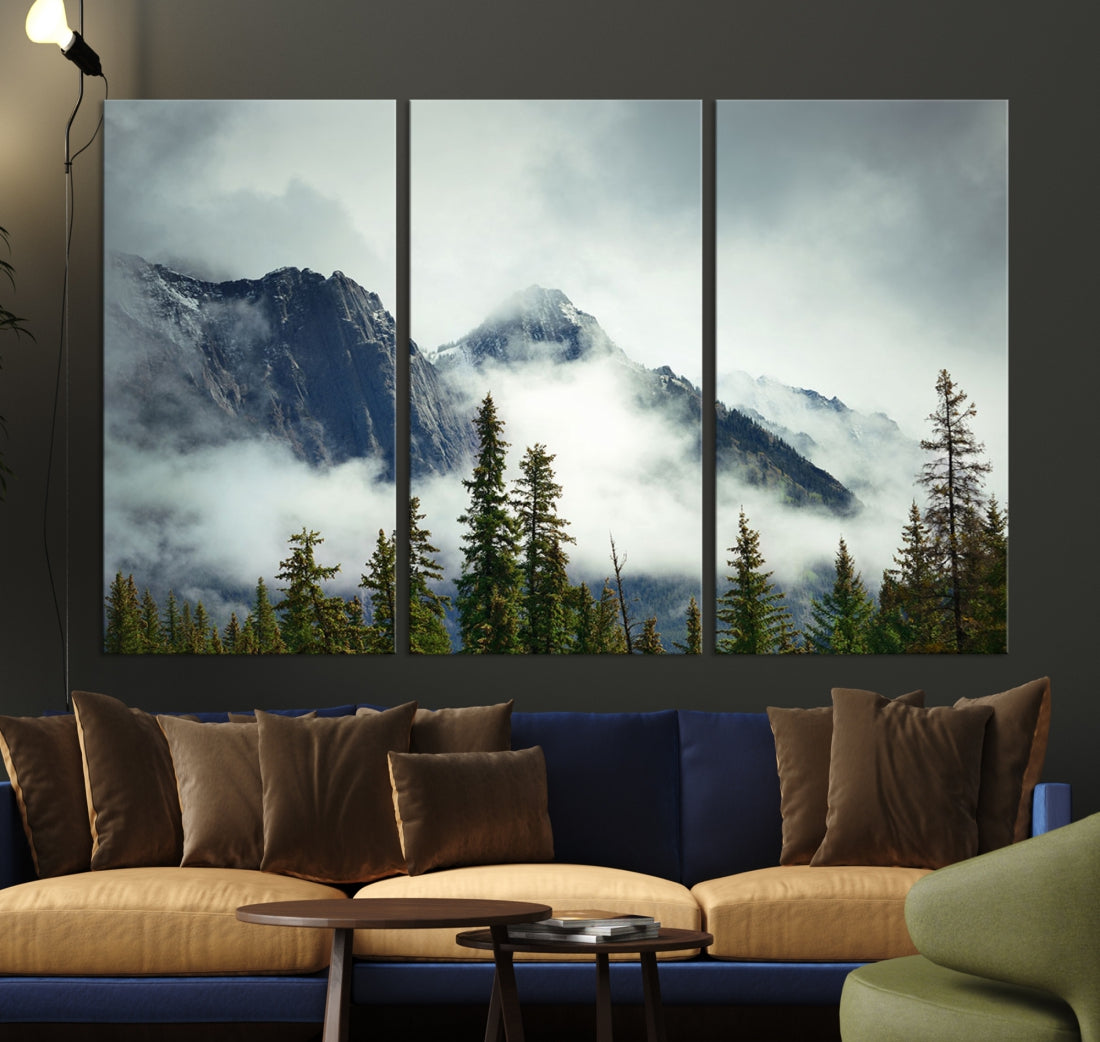 Foggy Nature Landscape Mountain Forest Extra Large Canvas Wall Art Giclee Print