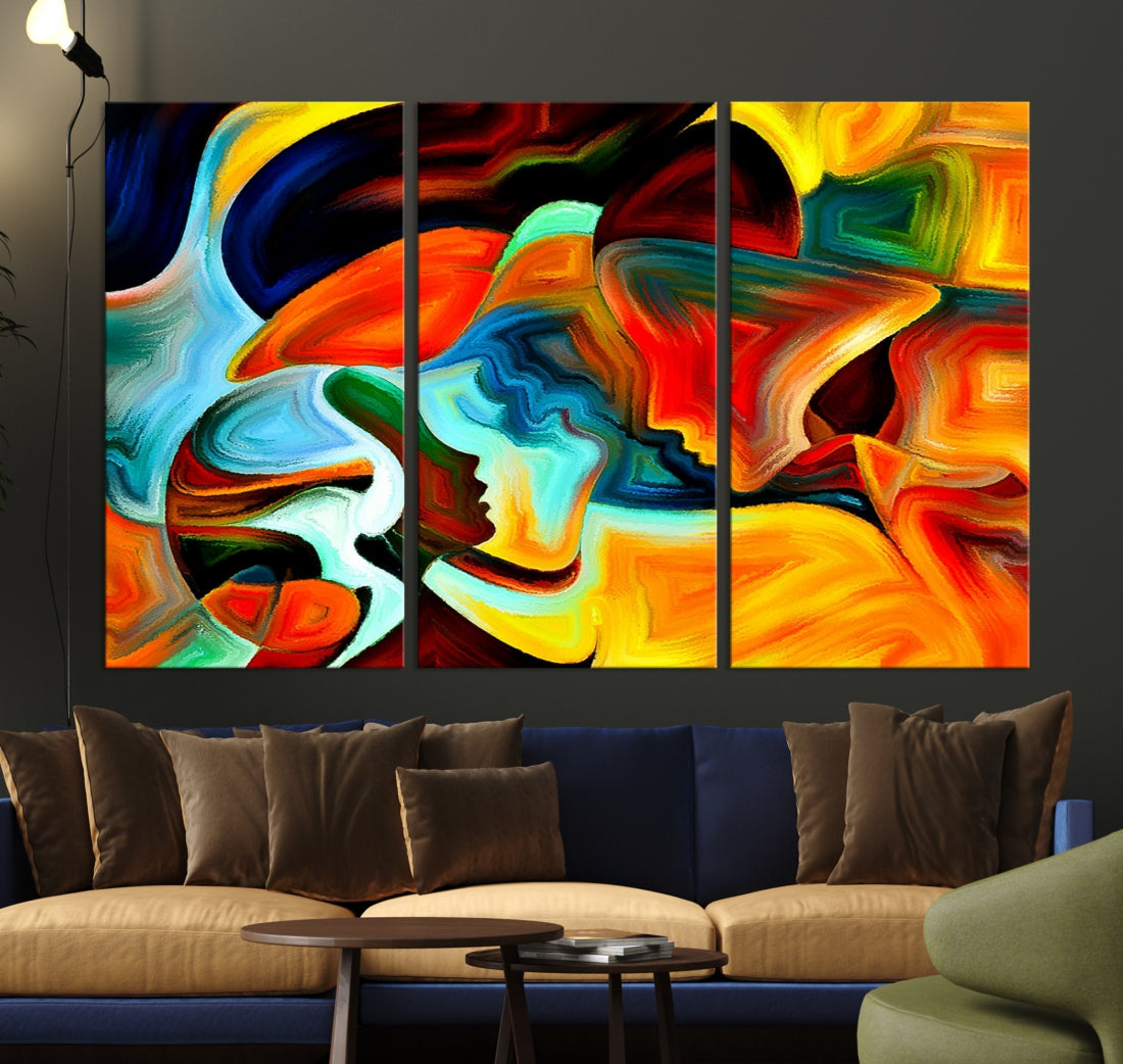 Abstract Human Faces Modern Painting Canvas Wall Art Print for Office