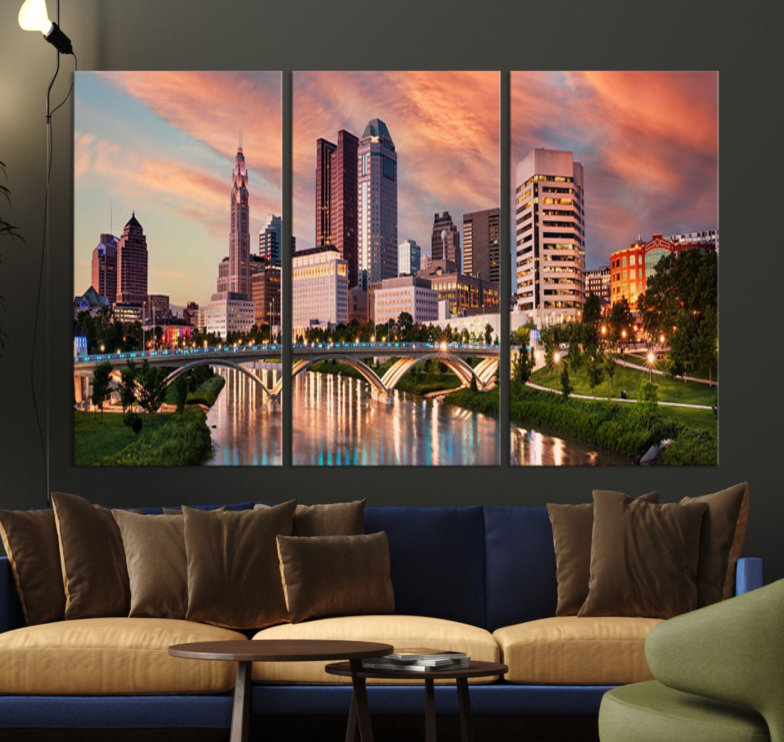 Large Columbus City View Skyline Wall Art Columbus Picture Canvas Print