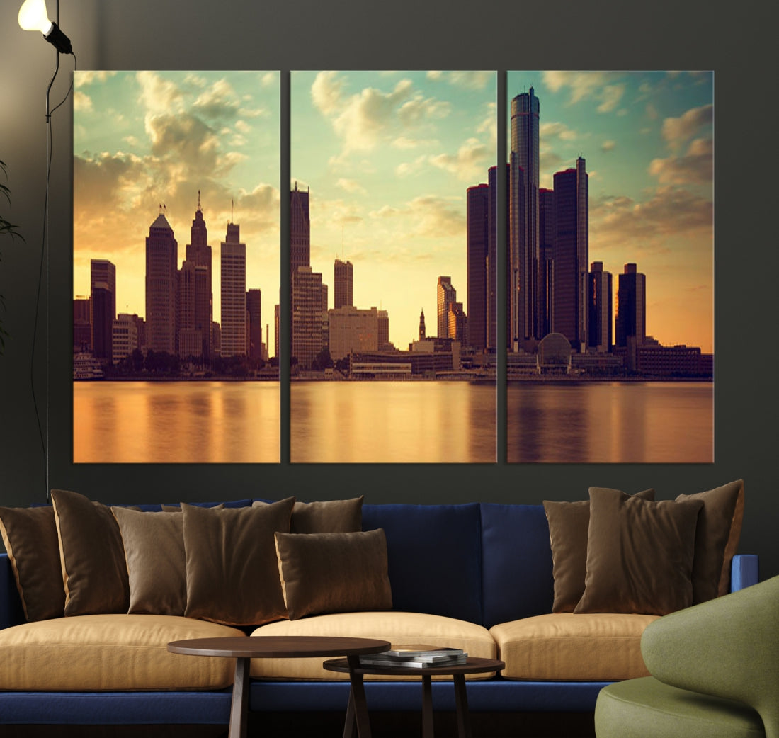 Detroit Downtown Towers Skyline Wall Art Cityscape Canvas Print