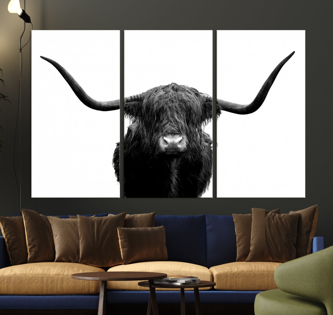 Texas Cow Big Horn Wall Art Canvas