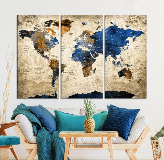 Upgrade Your Decor with a Touch of Grunge & Vintage StyleOur Modern Travel World Map Canvas Print Wall Art