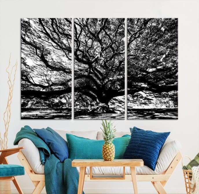 Black and White Big Oak Tree Canvas Wall Art Nature Print Wall Decor