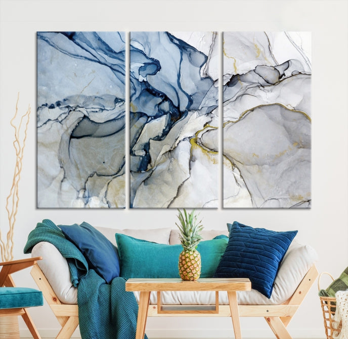 Create a Serene & Stylish Atmosphere with Our Large Blue Fluid Abstract Canvas Wall Art PrintA Modern Masterpiece