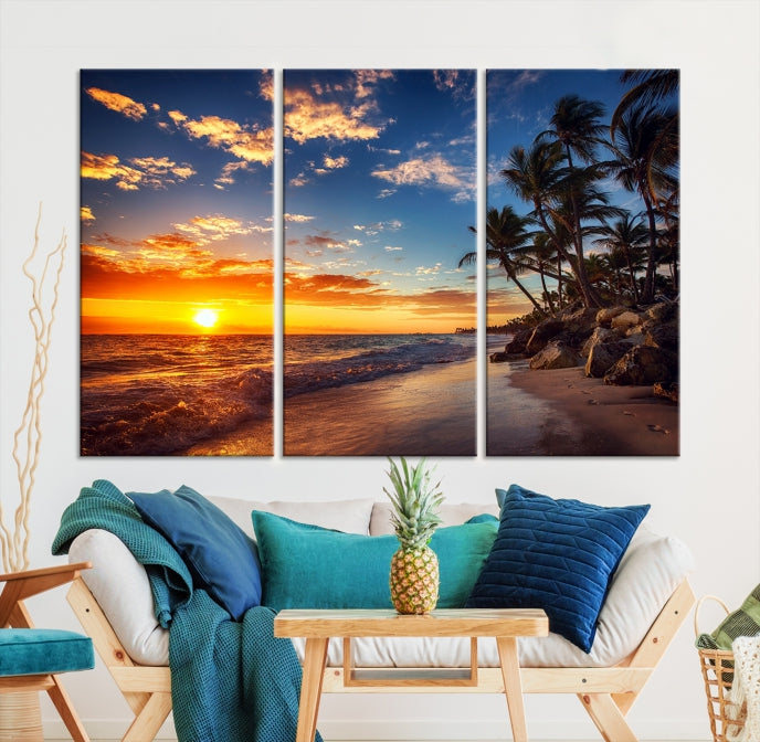 Large Coastal Wall Art Beach at Sunset Canvas Print