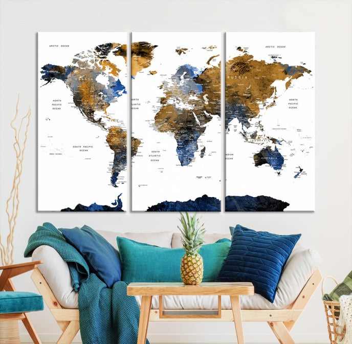 Bring Your Travel Dreams to Life with Our Large Modern World Map Canvas Print Wall ArtA Stylish & Informative Decor