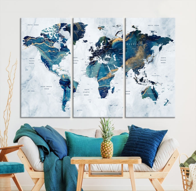 Extra Large World Map Wall Art Canvas Print Housewarming Gift