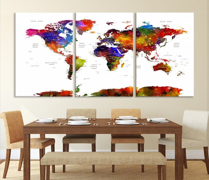 Extra Large Colorful World Map Framed Canvas Wall Art Print