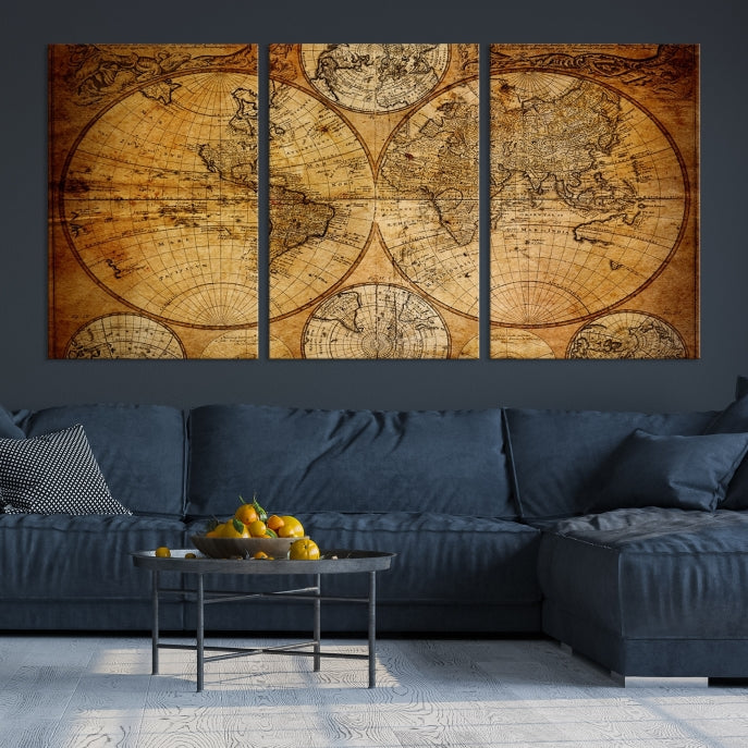 Large Wall Art Antique World Map Canvas PrintAtlas World Map Wall Art Print