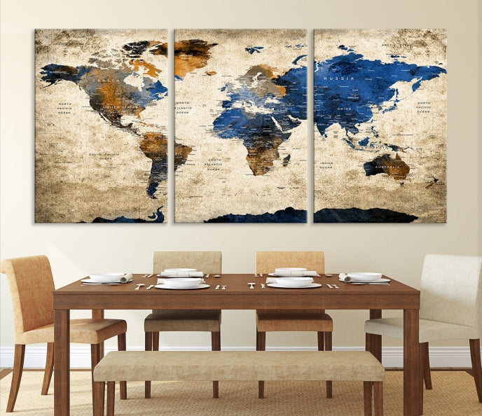 Upgrade Your Decor with a Touch of Grunge & Vintage StyleOur Modern Travel World Map Canvas Print Wall Art