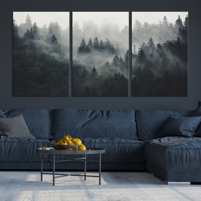 Extra Large Misty Forest Wall Art Foggy Landscape Picture Print on Canvas