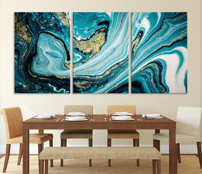 Turquoise Gold Marble Modern Abstract Painting Large Canvas Wall Art Giclee Print