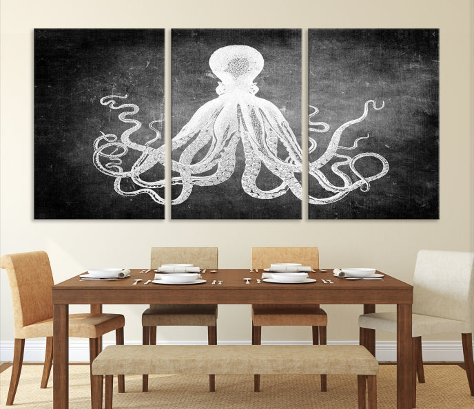 Black and White Octopus Art Print Canvas Wall Decor Easy to Hang