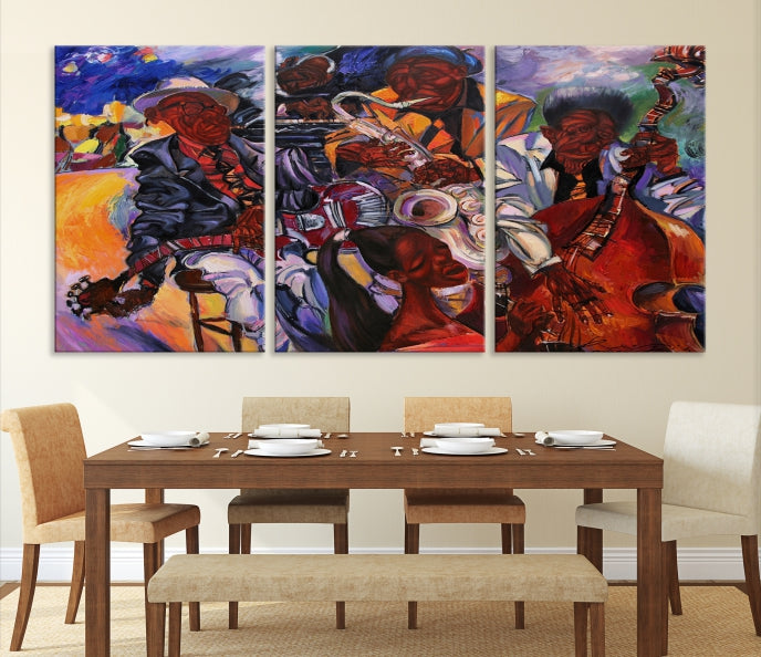 African American Jazz Mucisian Orchestra Abstract Painting on Giclee Canvas Wall Art Print