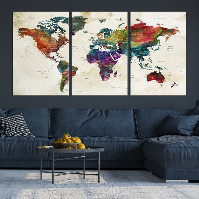 Extra Large Map World Canvas with Wood Frames World Map Print