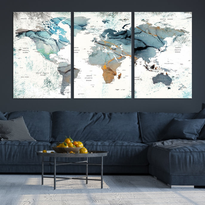 Modern Abstract Large World Map Wall Art Canvas Print for Wall Decor