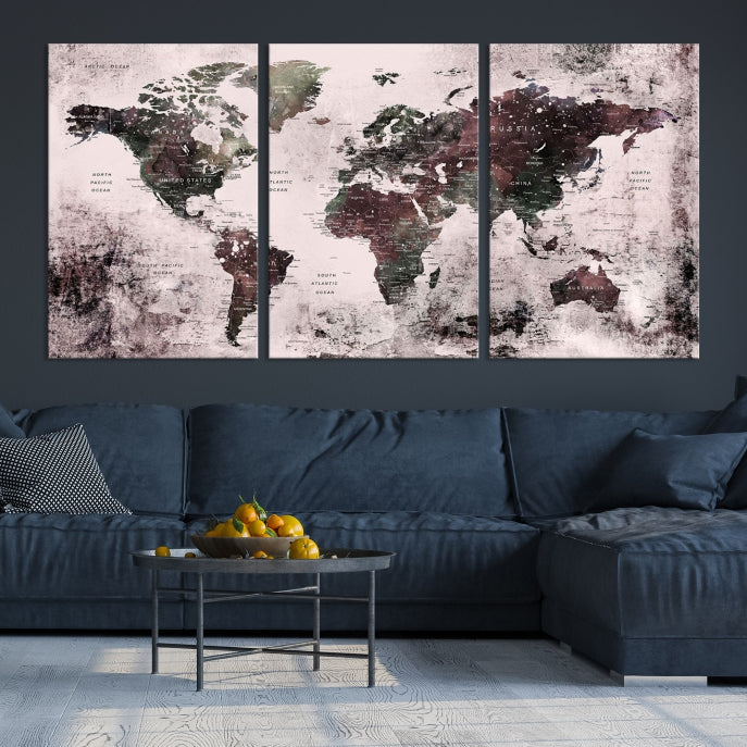 Large Grunge World Map Wall Art Print