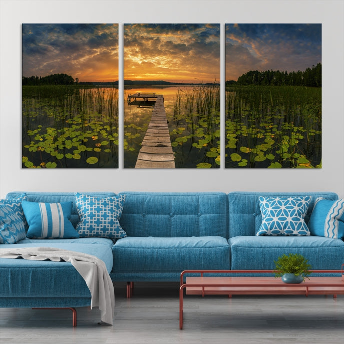 Flowers and Sunset at Lake Wall Art Natural Landscape Canvas Print