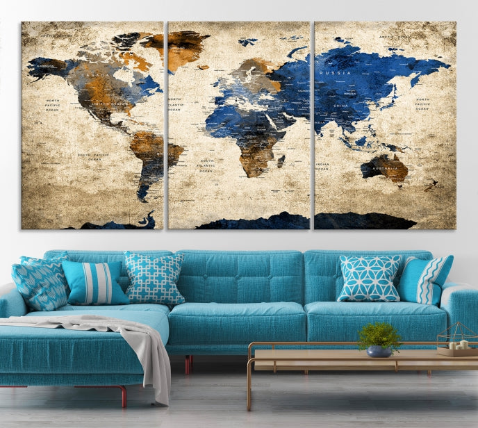 Upgrade Your Decor with a Touch of Grunge & Vintage StyleOur Modern Travel World Map Canvas Print Wall Art