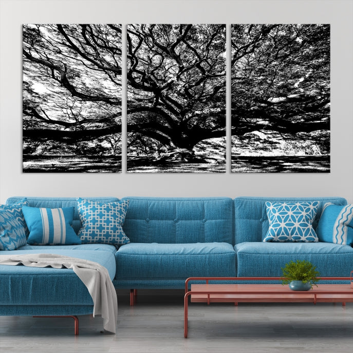 Black and White Big Oak Tree Canvas Wall Art Nature Print Wall Decor