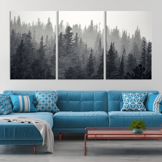 Foggy Forest Canvas Wall Art Framed Landscape Print Relaxing Wall Decor