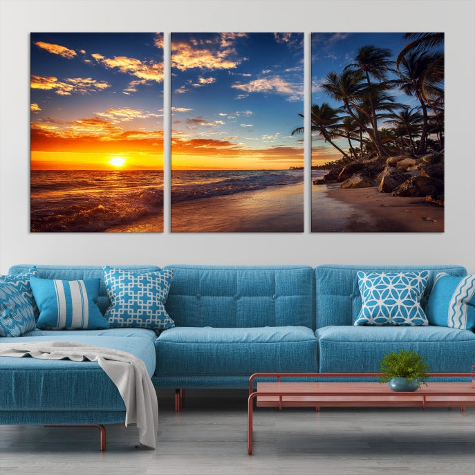 Large Coastal Wall Art Beach at Sunset Canvas Print