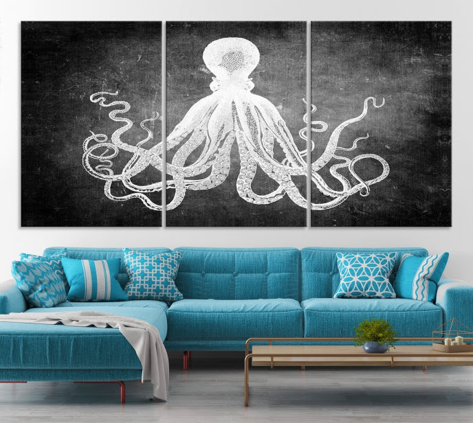 Black and White Octopus Art Print Canvas Wall Decor Easy to Hang