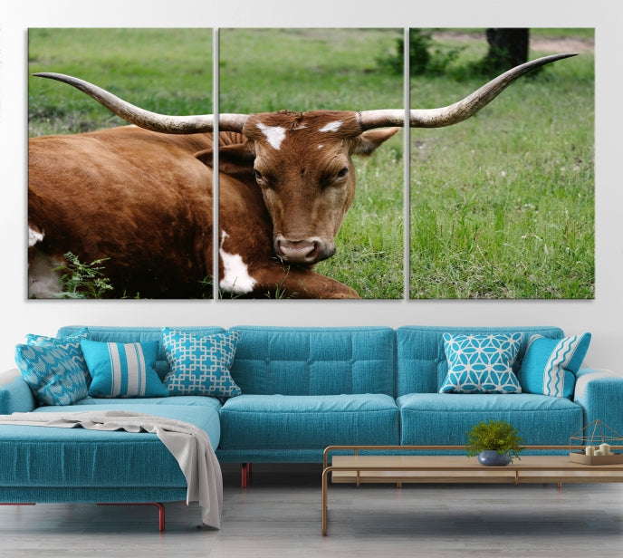 Big Horn Cow Animal Large Wall Art Canvas Print