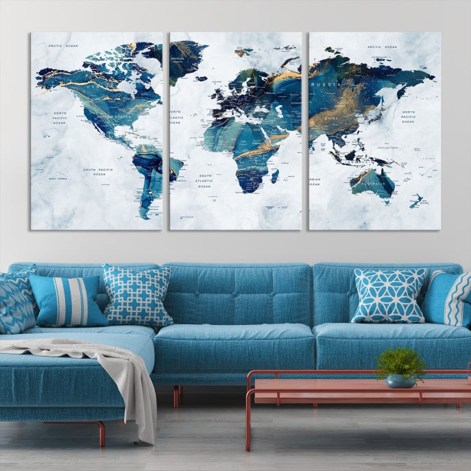 Extra Large World Map Wall Art Canvas Print Housewarming Gift