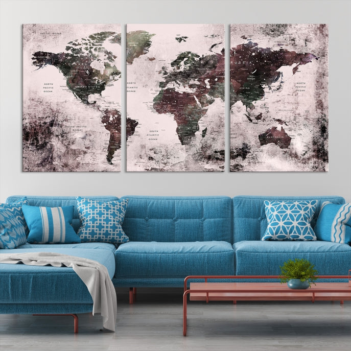 Large Grunge World Map Wall Art Print