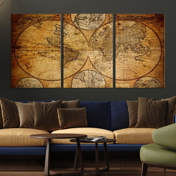 Large Wall Art Antique World Map Canvas PrintAtlas World Map Wall Art Print